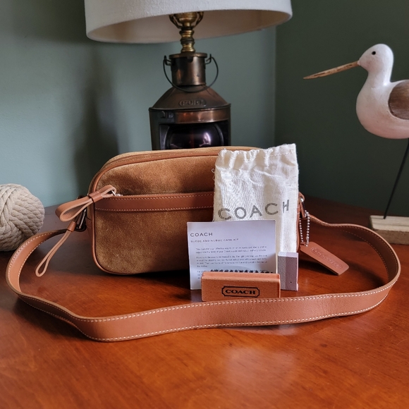 Vintage Coach Tan Suede Leather Pouchette With Cleaning Kit #9429 - Picture 1 of 16